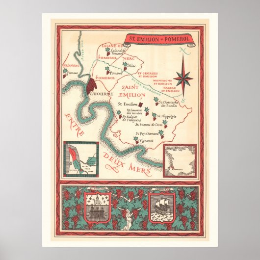St. Emilion Bordeaux Wine Map Print (Voorkant)