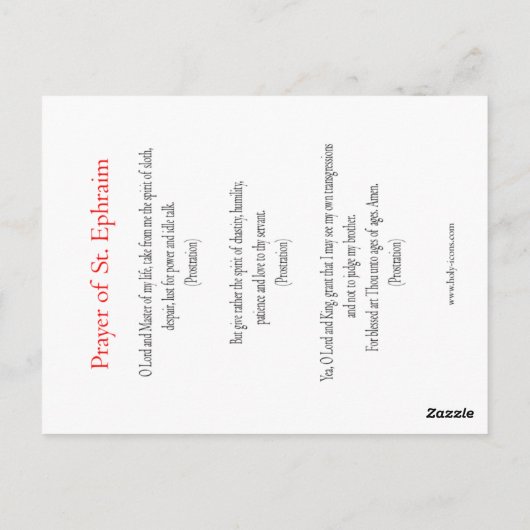 St. Ephraim's gebedskaart Briefkaart (Achterkant)