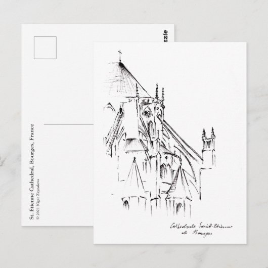 St. Etienne Cathedral, Bourges France Urban Sketch Briefkaart (Voorkant / Achterkant)
