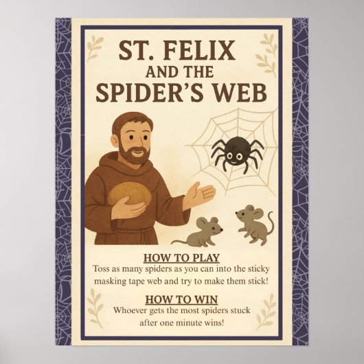 St. Felix Spinnenweb Katholiek Heilige Spel Teken Poster (Voorkant)