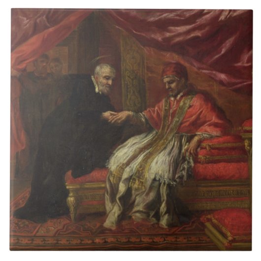 St. Filippo Neri Curing Pope Clemente VIII Tegeltje (Voorkant)
