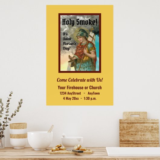 St. Florian met Bucket (Rook; M 019) Poster (Keuken)