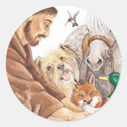 St. Francis & Animals, pet, pin, sleutelhanger, hu Ronde Sticker (Voorkant)