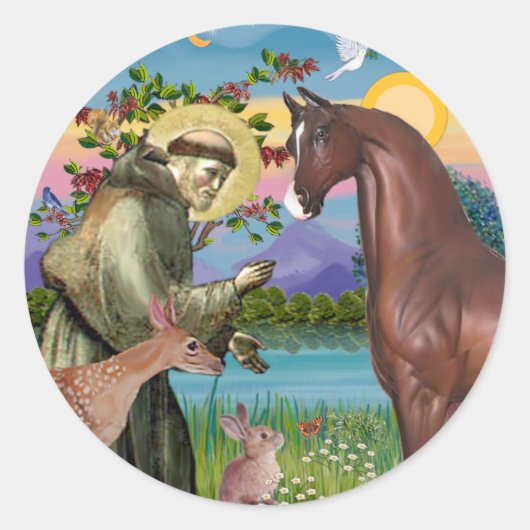 St Francis - Bruin Arabisch Paard Ronde Sticker (Voorkant)