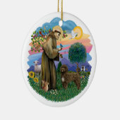 St Francis - Bruine Portugese Waterhond Keramisch Ornament (Rechts)