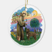 St Francis - Bruine Portugese Waterhond Keramisch Ornament (Links)