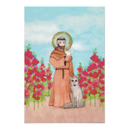 St. Francis Coyote Waterverf Folk Art Full Foto Afdruk