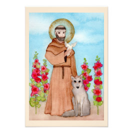 St. Francis Coyote Waterverf Folk Art Premium Foto Afdruk