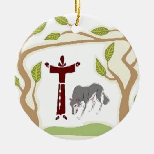 St. Francis en het Wolf stropdas, cadeaudoos, kett Keramisch Ornament (Voorkant)