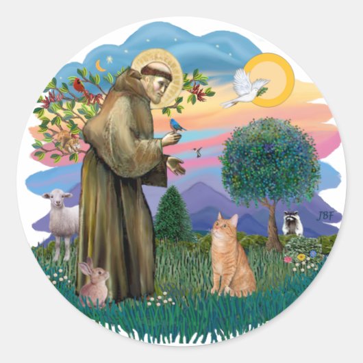 St Francis (ff) - Oranje Tabby cat Ronde Sticker (Voorkant)