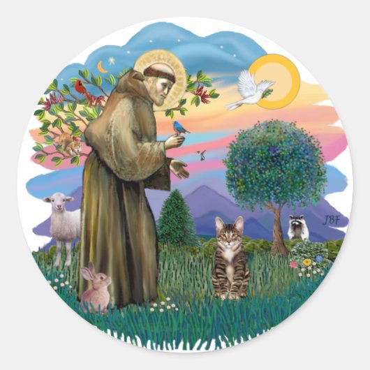 St francis (ff) - Tabby Tijger kat Ronde Sticker (Voorkant)