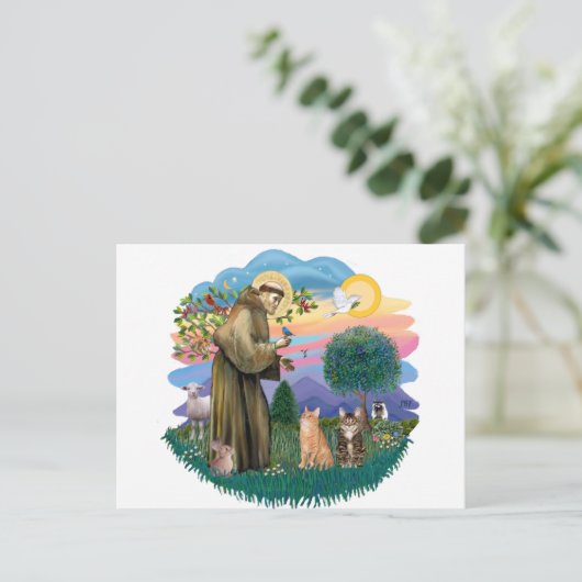 St Francis (ff) - Twee Tabby katten Briefkaart (Staand voorkant)