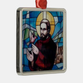St Francis Glas in lood Afbeelding met Dove Metalen Ornament (Rechts)