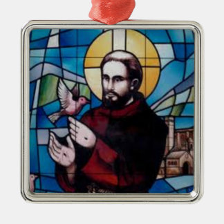 St Francis Glas in lood Afbeelding met Dove Metalen Ornament