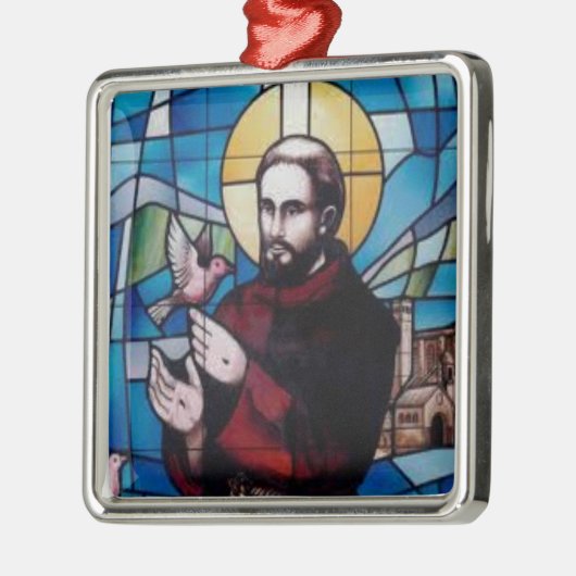 St Francis Glas in lood Afbeelding met Dove Metalen Ornament (Links)