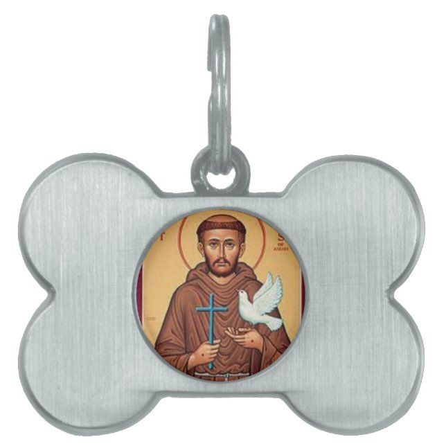 St. Francis Holding Cross en Dove Gift Huisdieren Naamplaatje (voorkant)