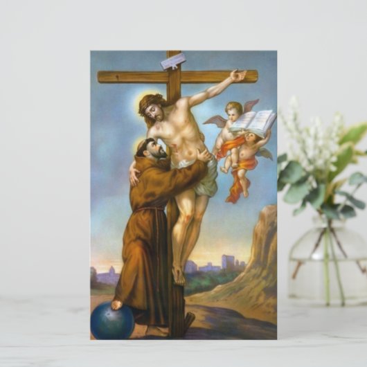 St. Francis Jesus Cross Angels World Briefpapier (Staand voorkant)
