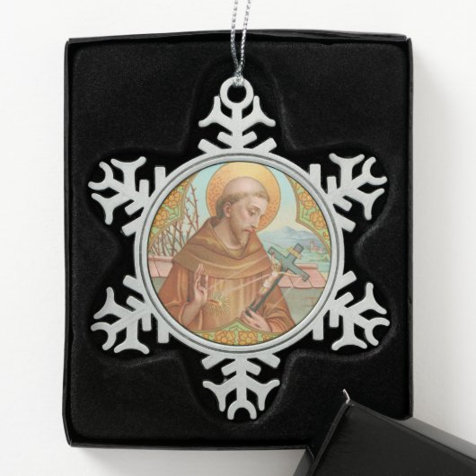 St. Francis of Assisi (BK 002) Tin Sneeuwvlok Ornament (Kistje)
