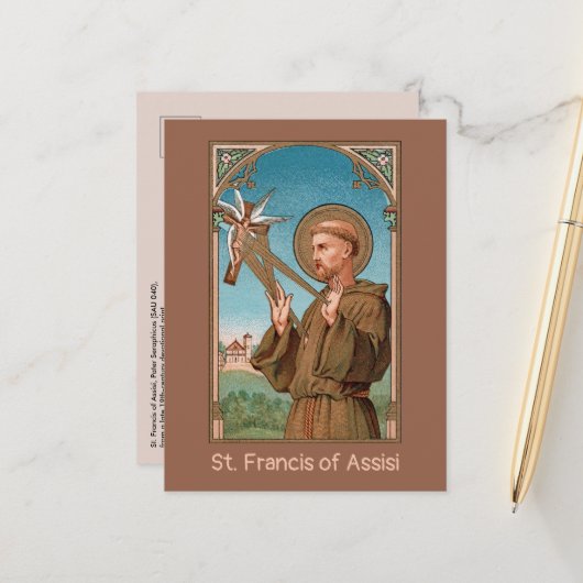 St. Francis of Assisi, Pater Seraphicus (SAU 040) Briefkaart (Voorkant / Achterkant in situ)