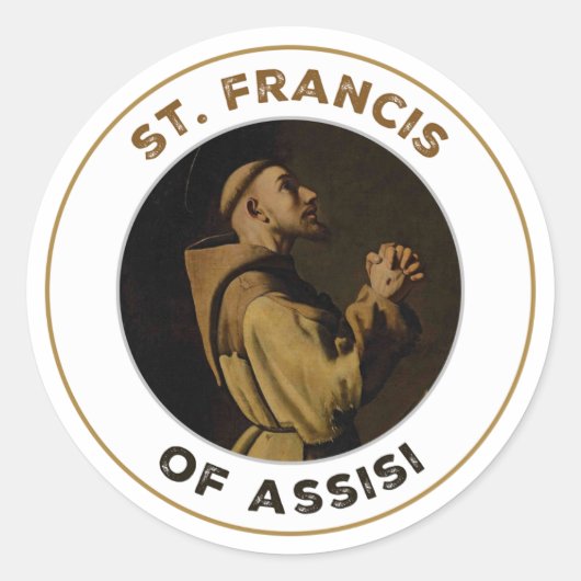 St. Francis of Assisi Pray for Us Ronde Sticker (Voorkant)
