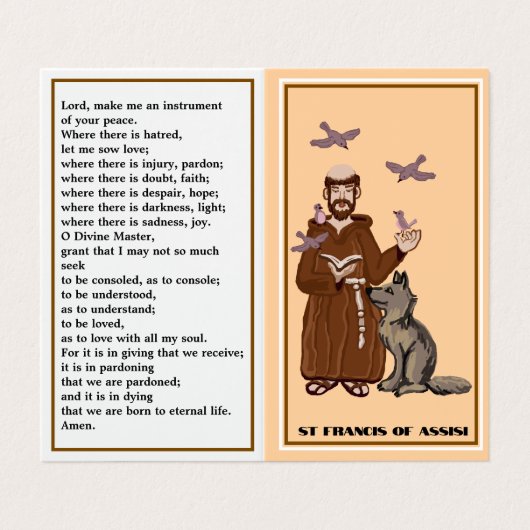 St Francis of Assisi prayer card Visitekaartje (Buitenkant ongevouwen)
