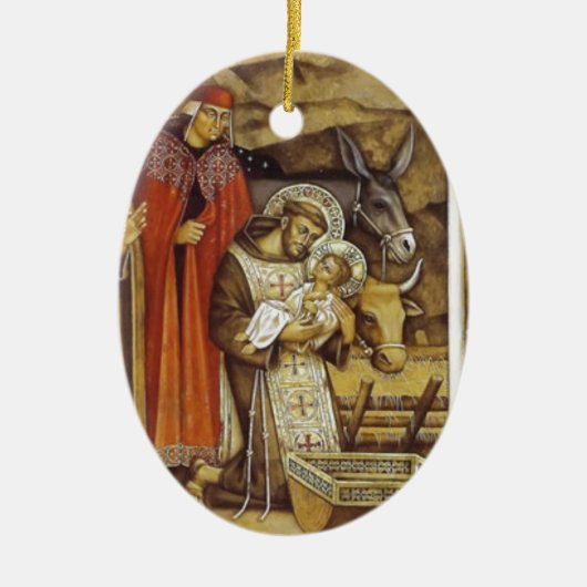 St Francis op de Nativiteitsstraat, mok sleutelket Keramisch Ornament (Voorkant)
