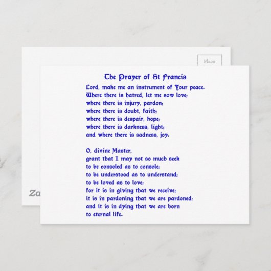 St Francis Prayer Briefkaart (Voorkant / Achterkant)