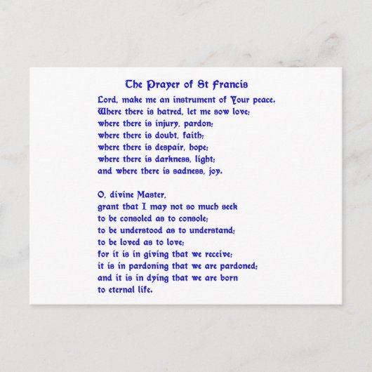 St Francis Prayer Briefkaart (Voorkant)