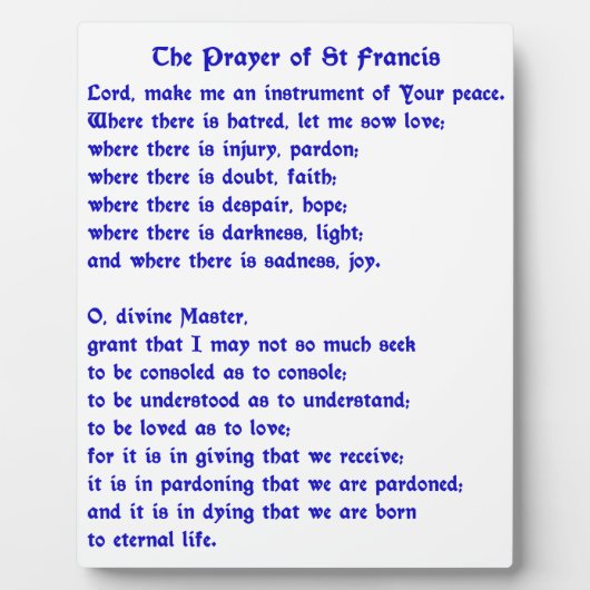 St Francis Prayer Fotoplaat (Voorkant)