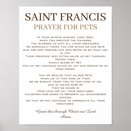 St. Francis Prayer voor huisdieren Poster (Voorkant)