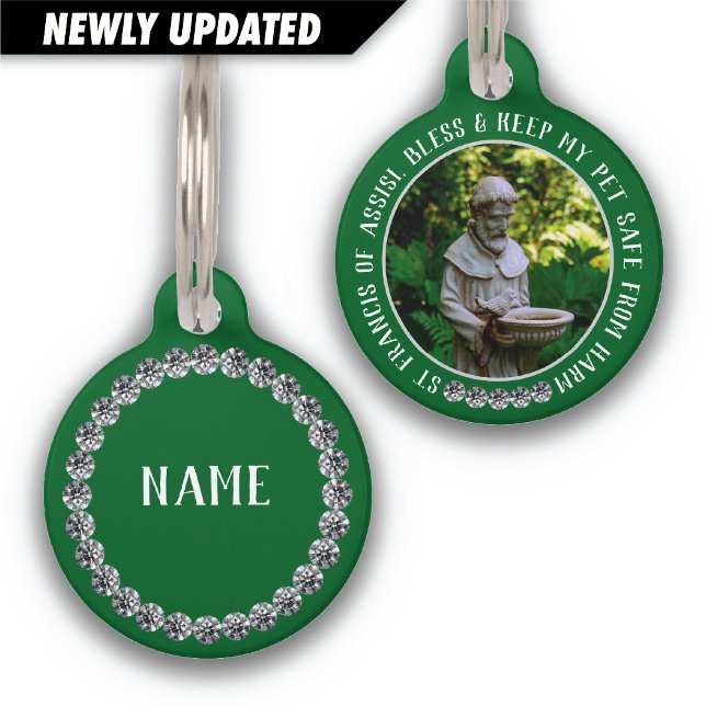 St Francis Safe Pet Protector Name Photo Bedazzled Huisdierpenning (Creator heeft geüpload)