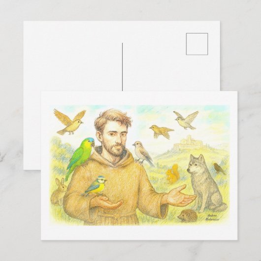 St. Francis - the sermon to the birds and animals Briefkaart (Voorkant / Achterkant)