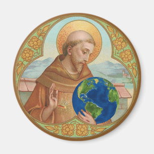 St. Francis van Assisi Holding Earth Button Magneet