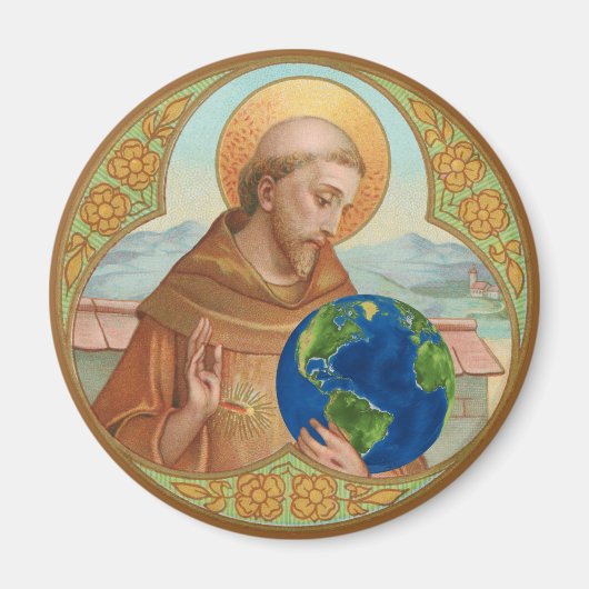 St. Francis van Assisi Holding Earth Button Magneet (Voorkant)