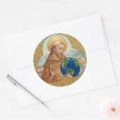 St. Francis van Assisi Holding Earth Ronde Sticker (Envelop)
