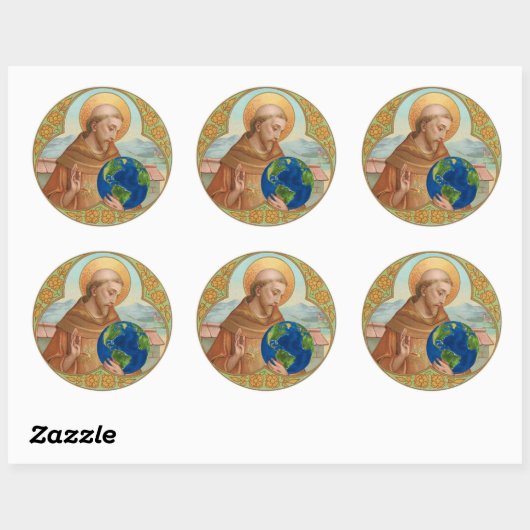 St. Francis van Assisi Holding Earth Ronde Sticker (Vel)