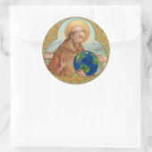 St. Francis van Assisi Holding Earth Ronde Sticker (Tas)