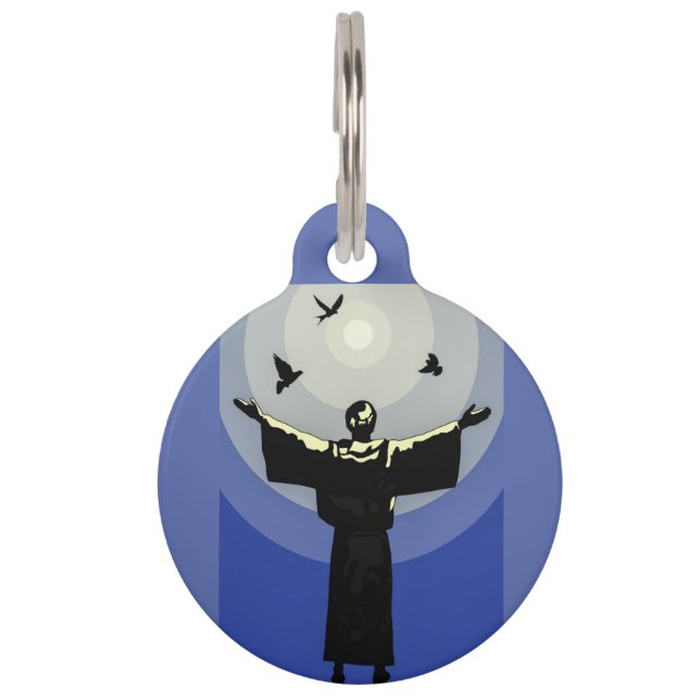 St. Francis van Assisi Light Blue Animal Protector Huisdierpenning (Voorkant)