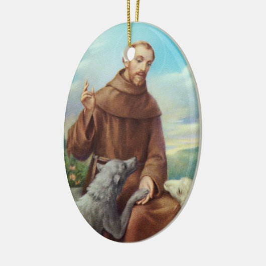 St. Francis van Assisi met Wolf Keramisch Ornament (Links)