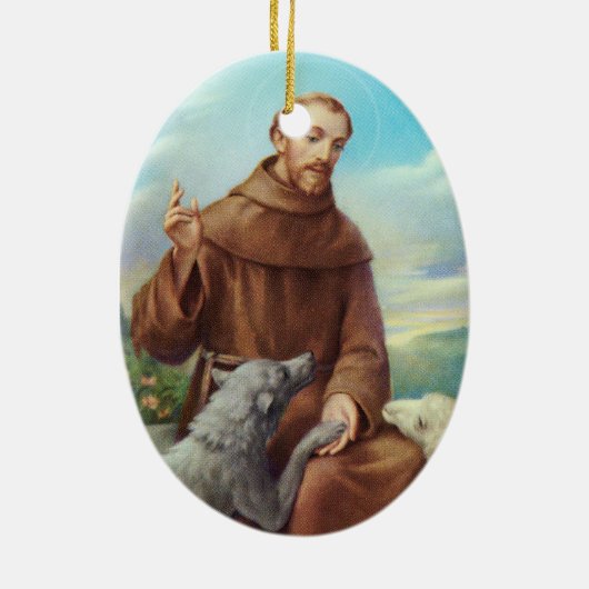 St. Francis van Assisi met Wolf Keramisch Ornament (Achterkant)