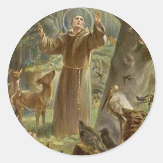 St. Francis van Assisi Omringd door dieren Ronde Sticker (Voorkant)