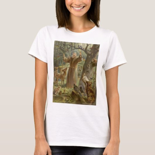 St. Francis van Assisi Omringd door dieren T-shirt (Voorkant)