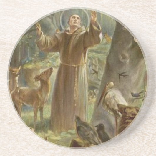 St. Francis van Assisi Omringd door dieren Zandsteen Onderzetter (Voorkant)