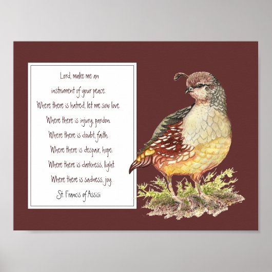 St. Francis van Assisi Prayer California Quail Bir Poster (Voorkant)