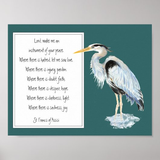 St. Francis van Assisi Prayer Great Blue Heron Bir Poster (Voorkant)