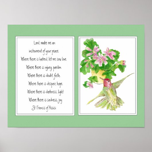 St. Francis van Assisi, Prayer Hummingbird Flower Poster (Voorkant)