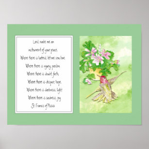 St. Francis van Assisi, Prayer Hummingbird Flower Poster