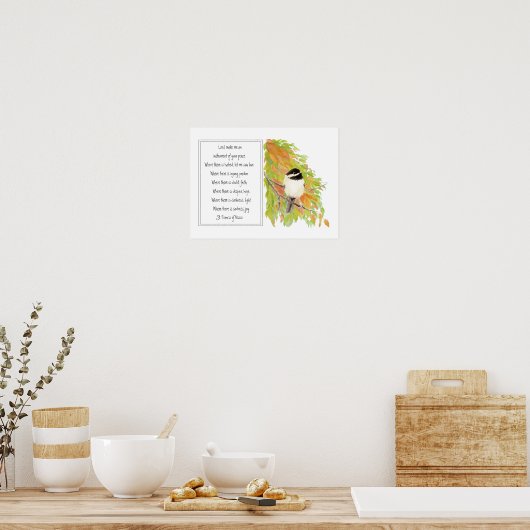 St. Francis van Assisi Prayer met Chickadee Poster (Keuken)