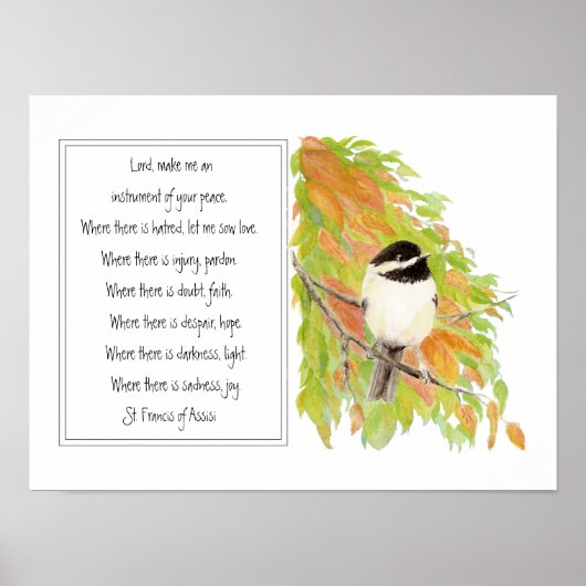 St. Francis van Assisi Prayer met Chickadee Poster (Voorkant)