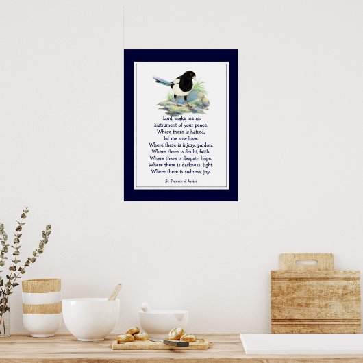 St. Francis van Assisi Prayer met Magpie Bird Poster (Keuken)